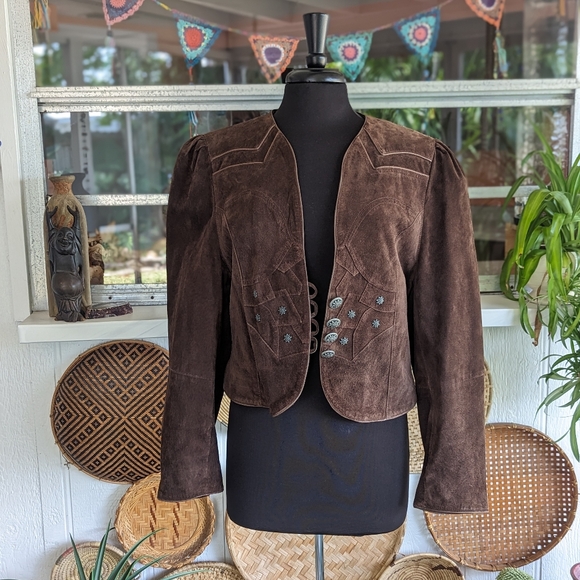 Authentic Vintage Landhaus Suede Leather Blazer Dirndl Tirolean Folklore Lg - Picture 10 of 16